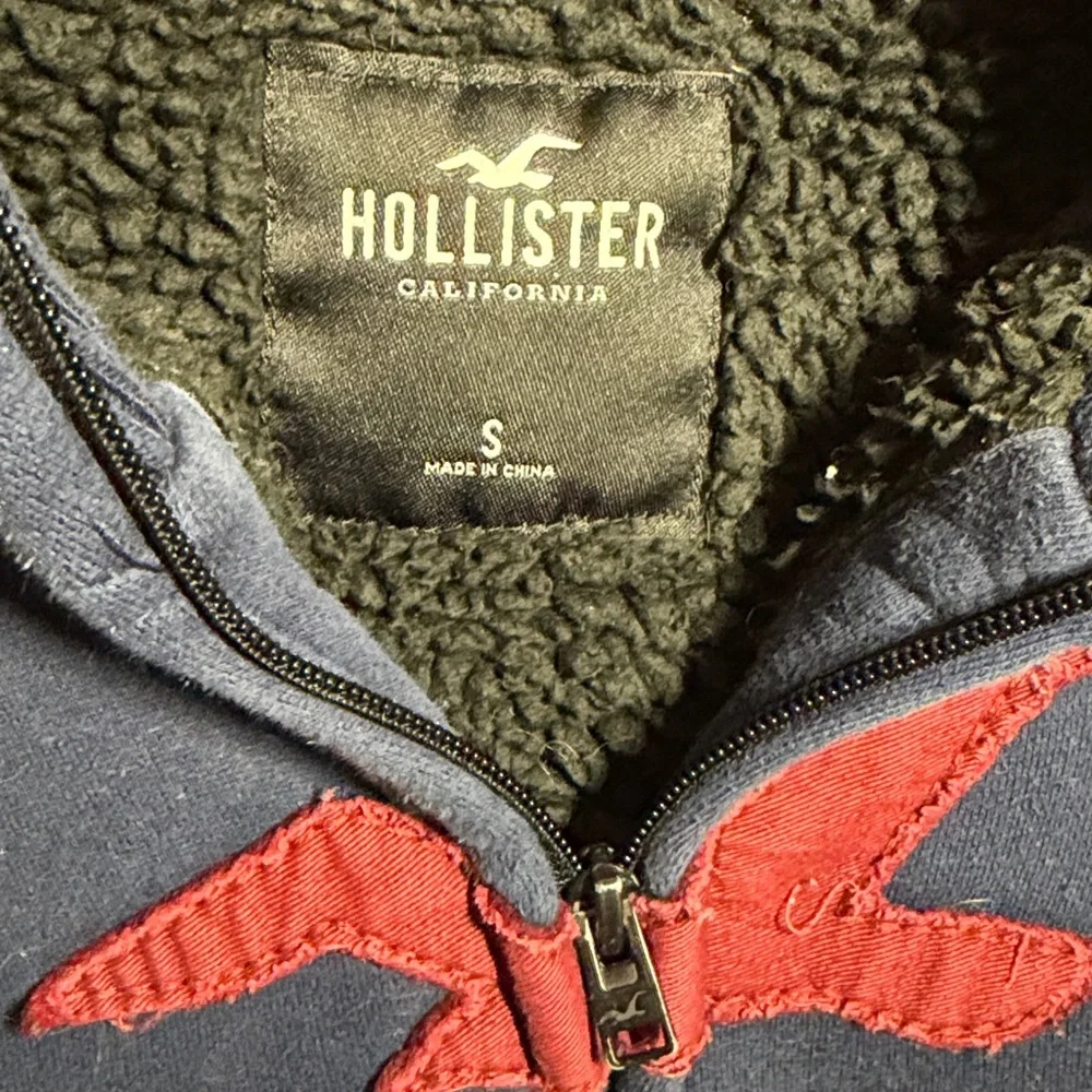 Y2K‎ Hollister Men’s Sherpa Lined Full Zip Collar Hoodie Navy Logo Size Small